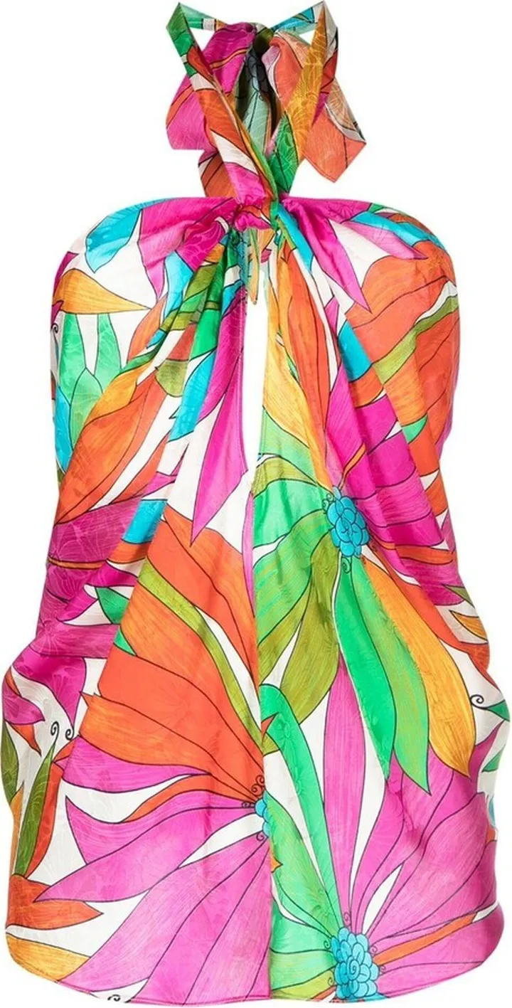 Leaf-Print Halterneck Blouse
