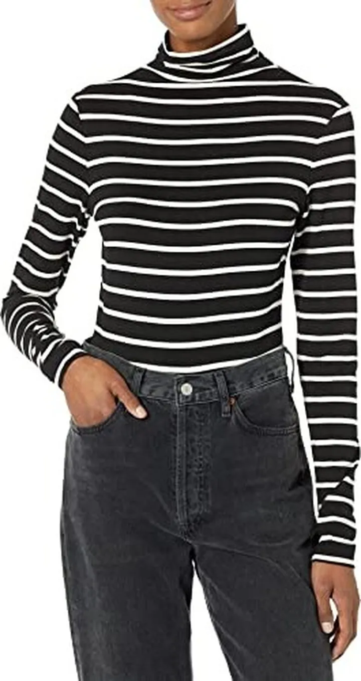 Anne Klein Women's Striped Jersey Long Sleeve Turtleneck