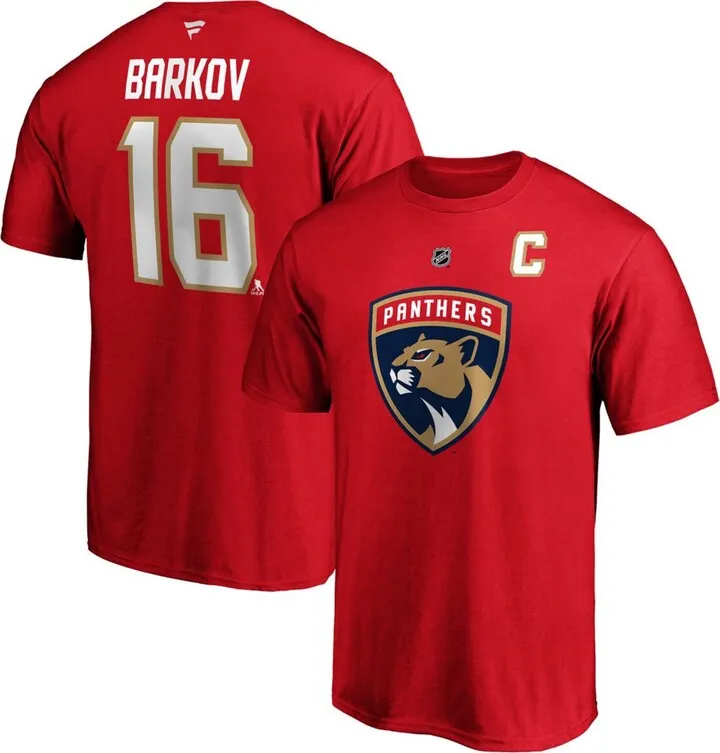 Men's Aleksander Barkov Red Florida Panthers Team Authentic Stack Name and Number T-shirt