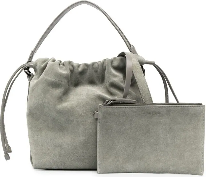 Drawstring-Fastening Suede Tote Bag