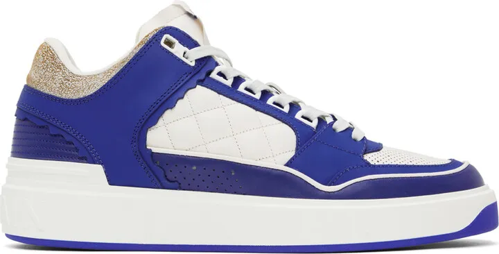 Balmain White & Blue B-Court Sneakers