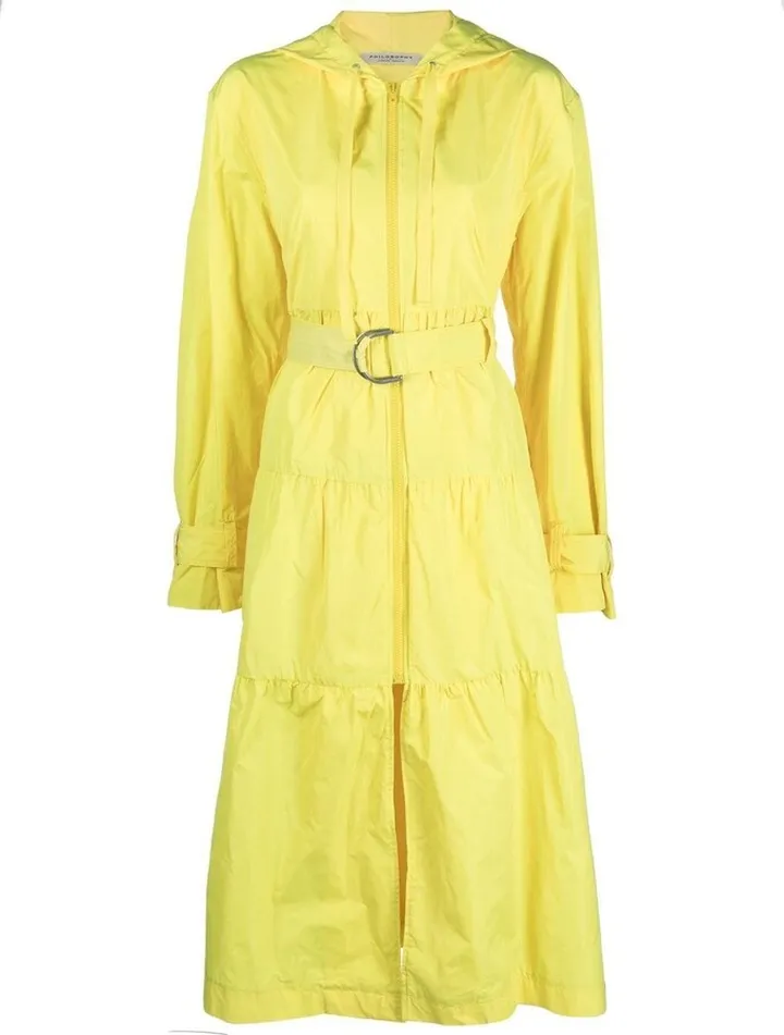 Belted-Waist Midi Raincoat