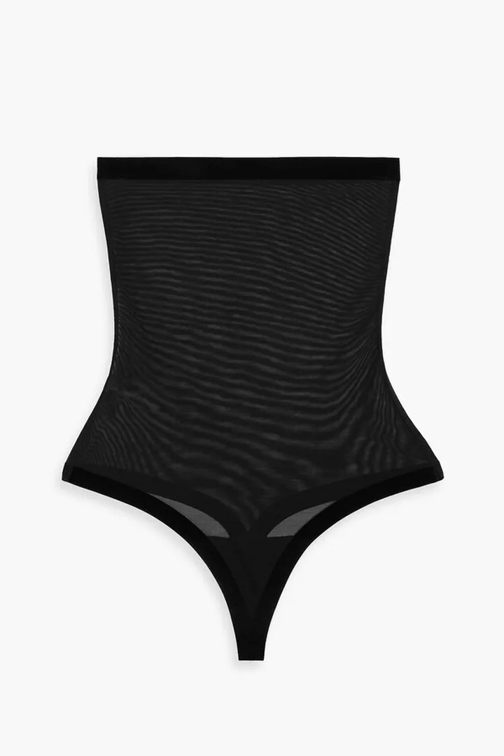 Stretch-tulle high-rise thong