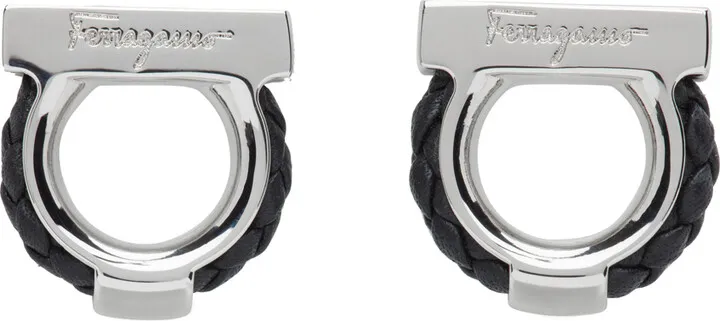 Ferragamo Silver & Black Logo Cufflinks