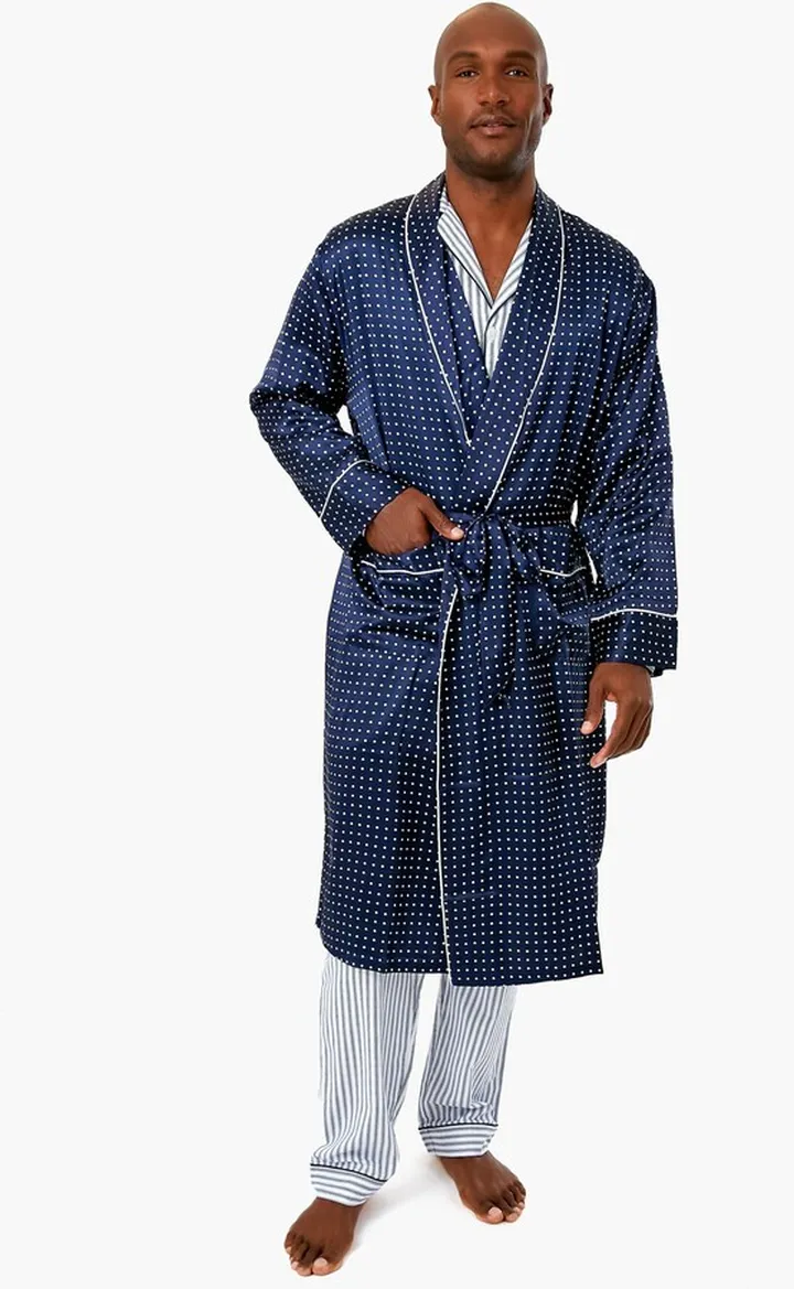 Mens Navy Silk Long Robe