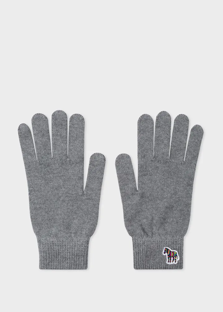 Grey Zebra Logo Wool Gloves