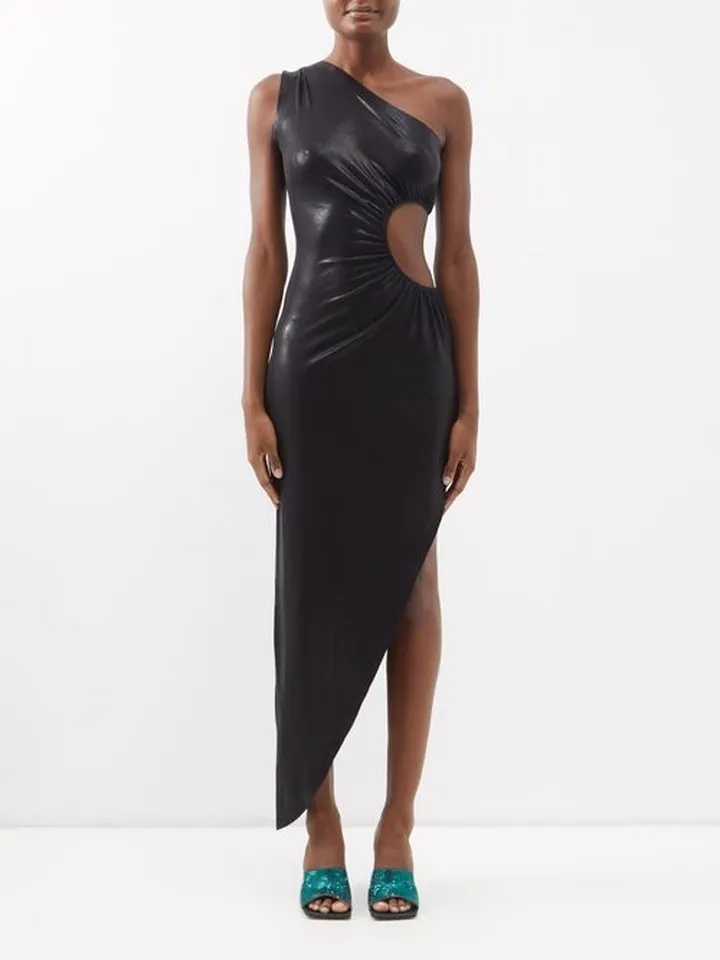 One-shoulder Cutout Lamé Gown