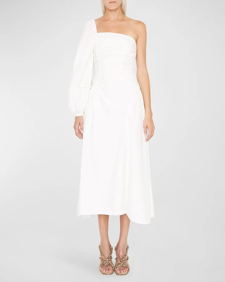Fiorella One-Shoulder Pintuck Midi Dress