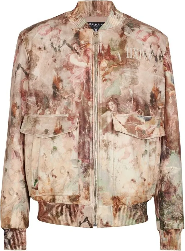 Balmain Leather Printed Bomber Jacket