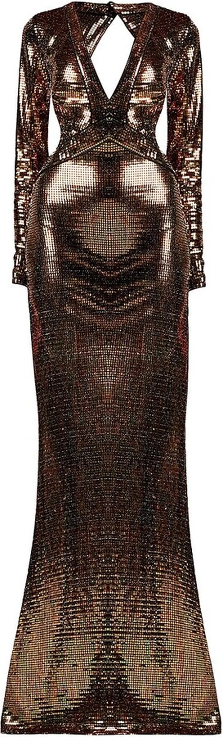 Long-Sleeve Fitted Sequin Gown