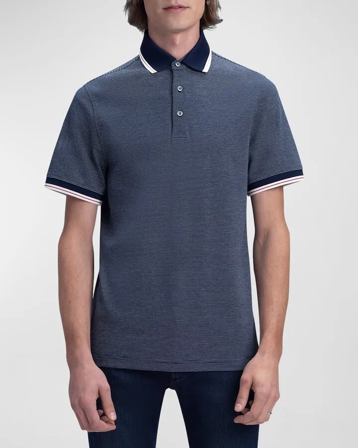 Men's Striped Pima Cotton Polo Shirt with Contrast Collar & Cuffs