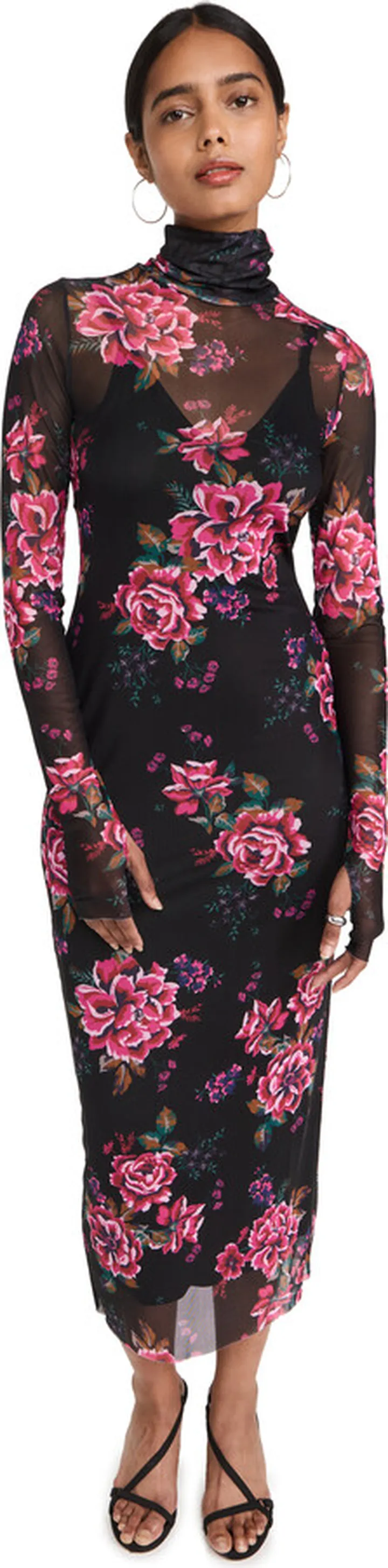 AFRM Shailene Turtleneck Mesh Midi Dress