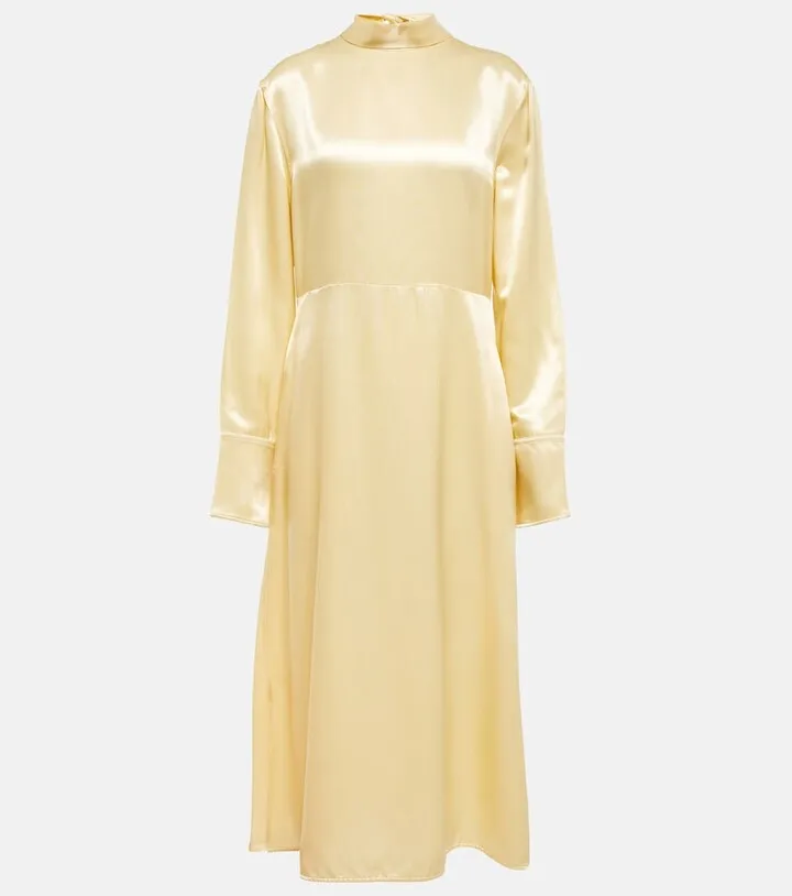 Tie-neck satin midi dress