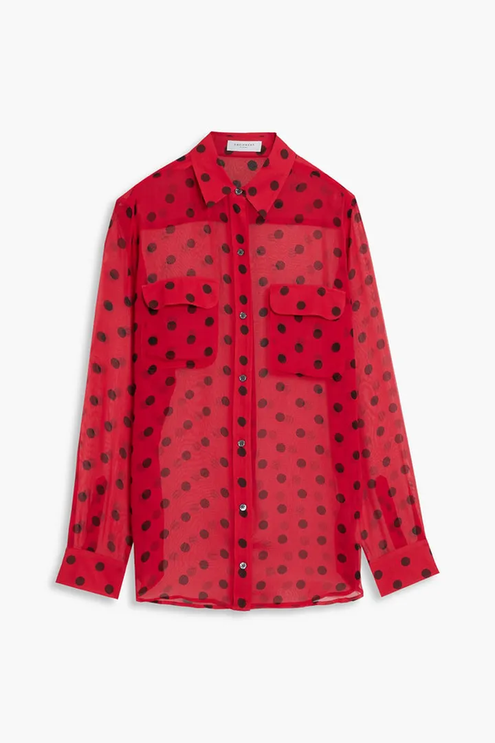 Polka-dot silk-crepe shirt