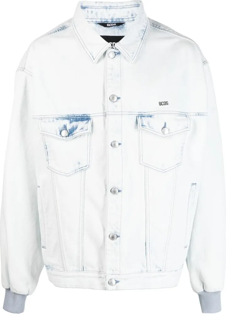 Logo-Lettering Bleach-Wash Denim Jacket