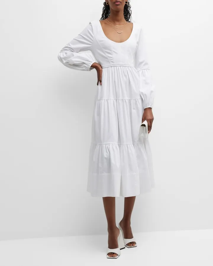 Hillary Puff-Sleeve Fit-&-Flare Midi Dress