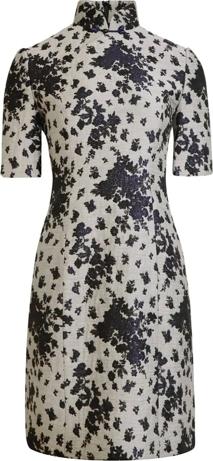 All-Over Floral-Embroidery Qipao Dress