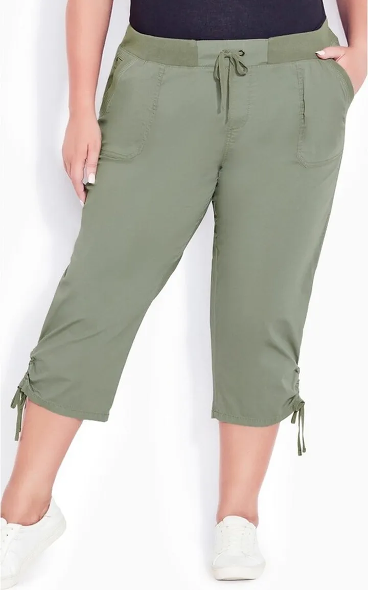 AVENUE | Women's Plus Size Cotton Cinch Capri - khaki - 28W