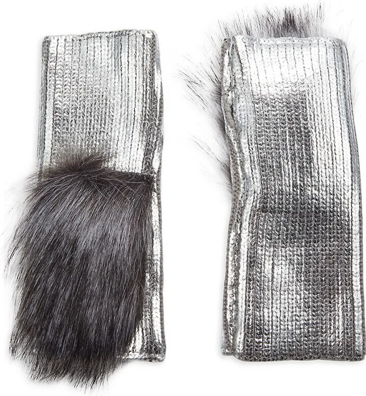 Faux Fur Trim Fingerless Gloves