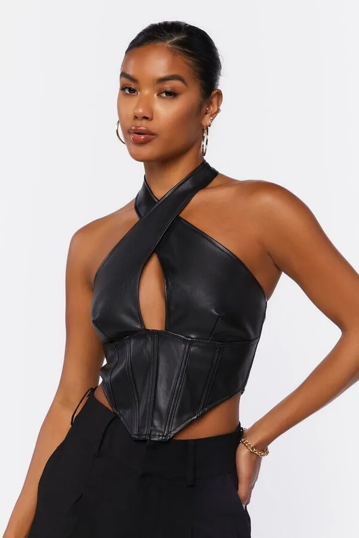 Faux Leather Halter Crop Top