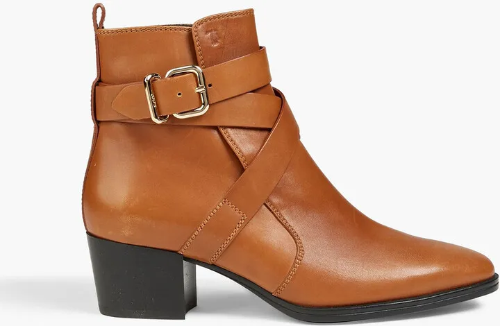 Buckled leather ankle boots