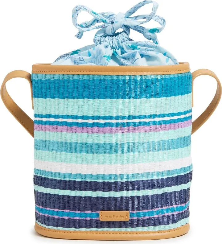 Vera Bradley Women's Straw Straw Crossbody Bag Spring Mint Stripe