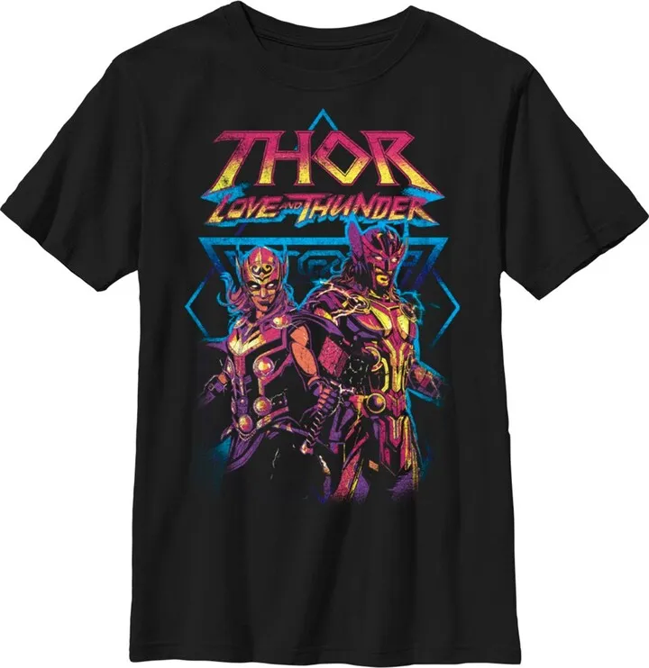 Boy's Marvel: Thor: Love and Thunder Distressed Main Characters T-Shirt - Black - Small