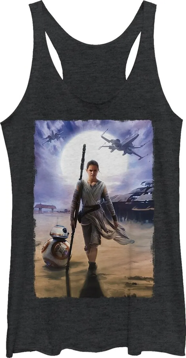 Women's Star Wars The Force Awakens Rey on Jakku Racerback Tank Top - Black Heather - Small