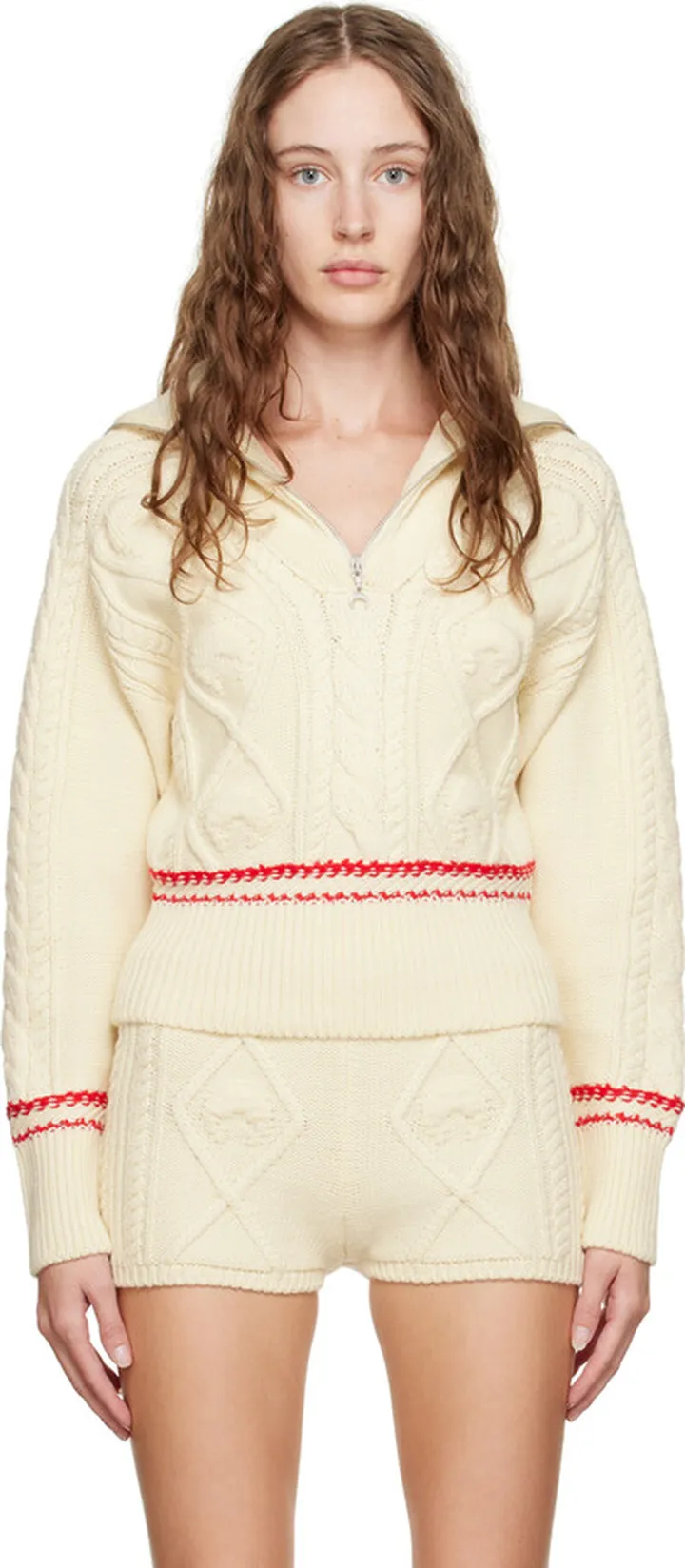 Marine Serre Beige Zip Turtleneck