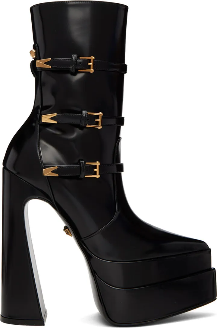 Versace Black Aevitas Pointy Platform Boots
