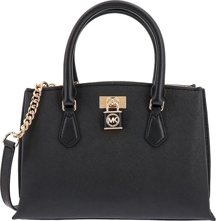 Saffian leather handbag with iconic detail on the front
