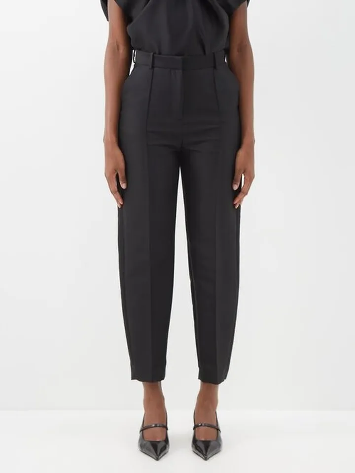 Sitched-pleat Cotton-blend Cropped Trousers