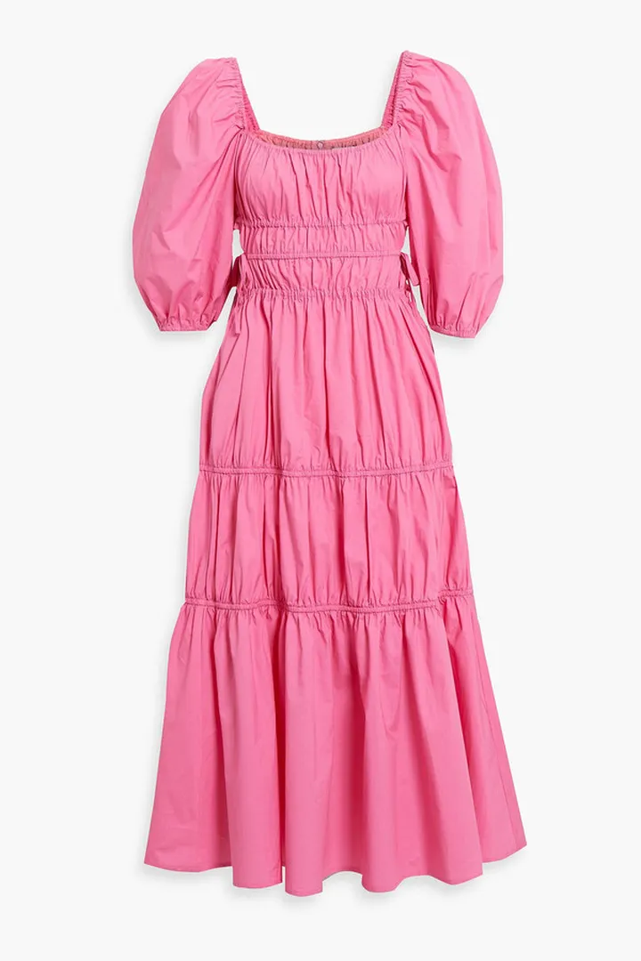 Henna tiered gathered cotton-poplin midi dress