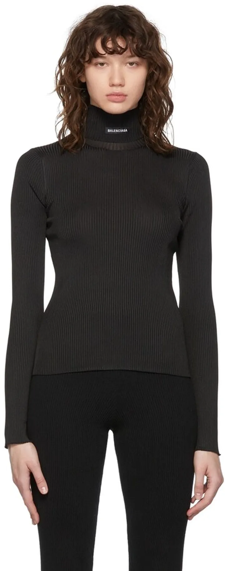 Balenciaga Long Sleeve Rib Knit Black Turtleneck