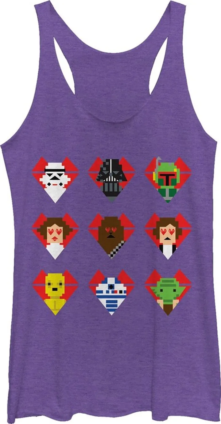Women's Star Wars Valentine's Day Character Hearts Racerback Tank Top - Purple Heather - X Large
