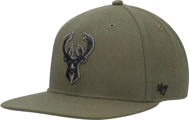 Men's '47 Brand Olive Milwaukee Bucks Ballpark Camo Captain Snapback Hat