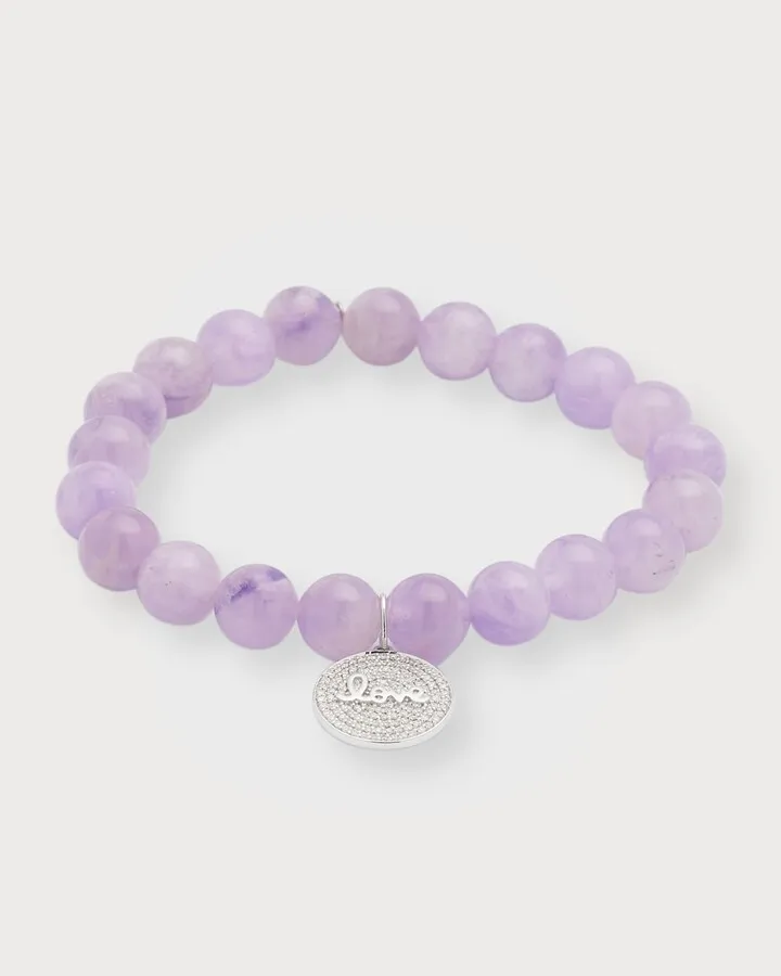 8mm Lavender Amethyst Smooth Rondelle Bracelet With Diamond Love Medallion