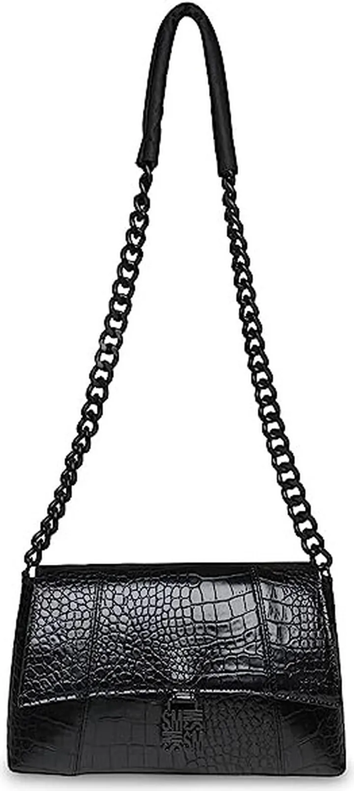 Steve Madden Alessa Croco Shoulder Bag (Black) Handbags