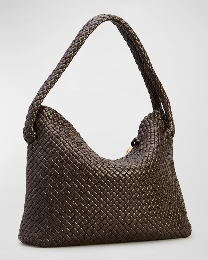 Oversize Button Intrecciato Leather Shoulder Bag