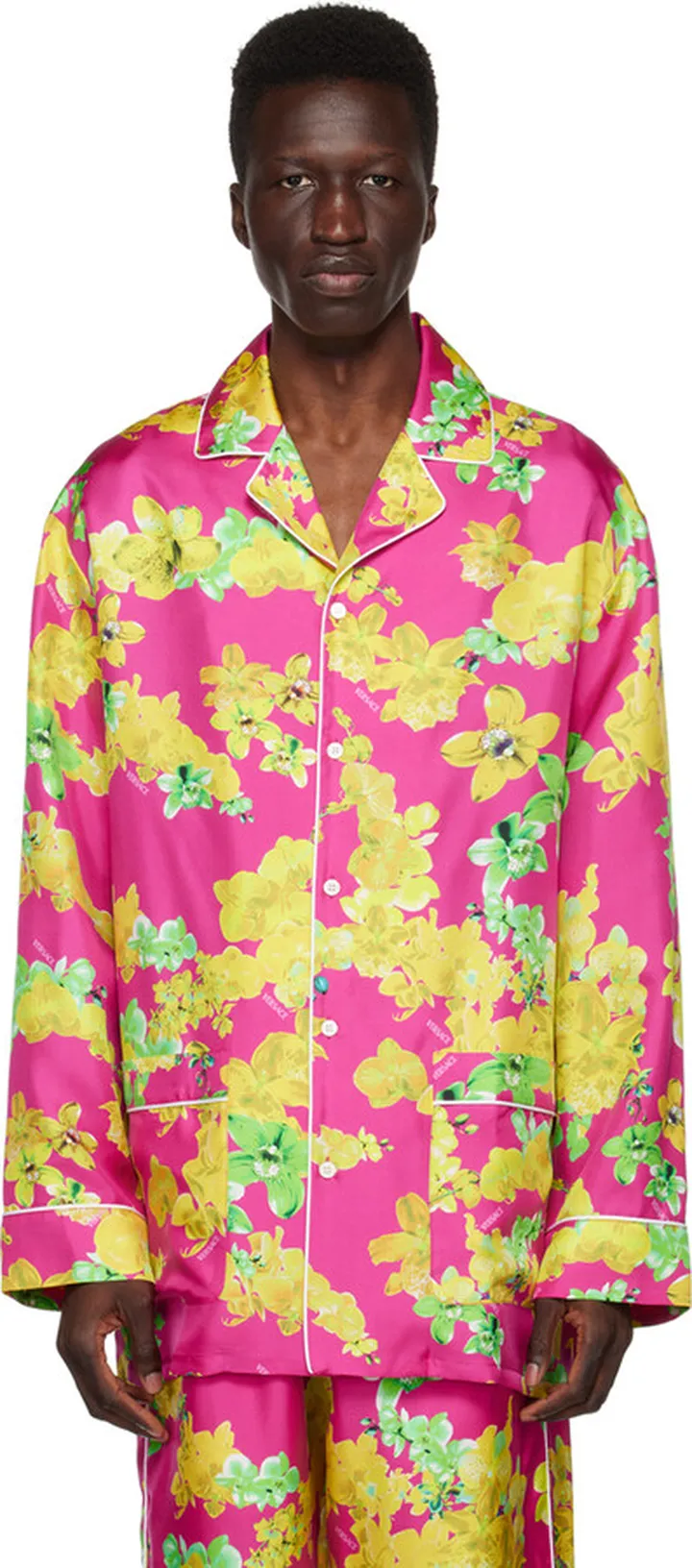Versace Underwear Pink Floral Pyjama Shirt
