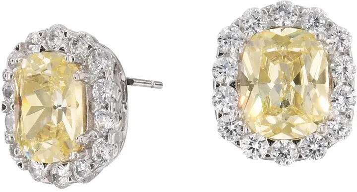 Sterling Silver Cushion Cut Canary Stud Earrings