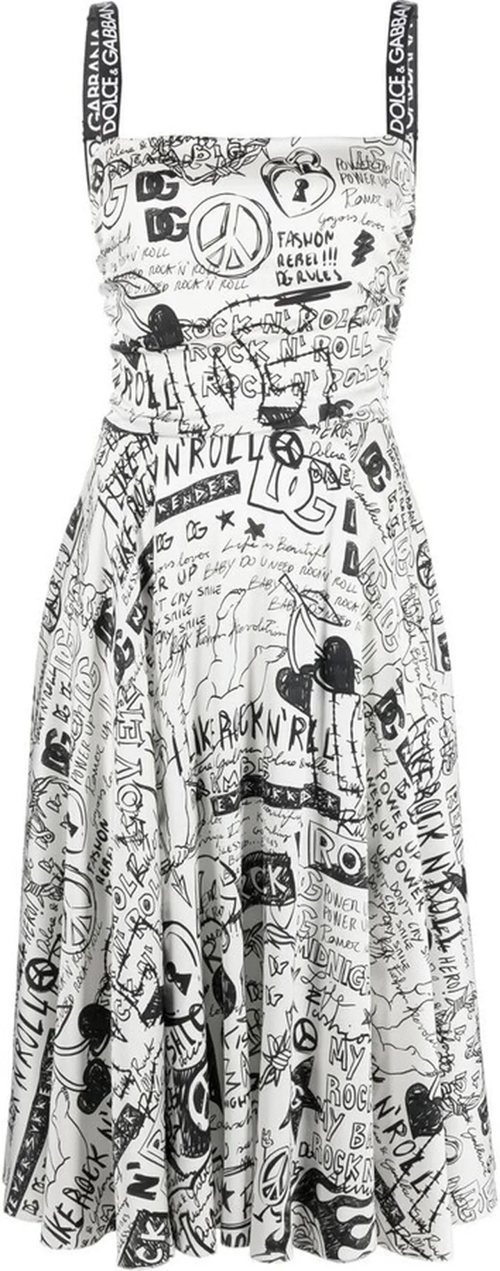 Graphic-Print Square-Neck Midi Dress