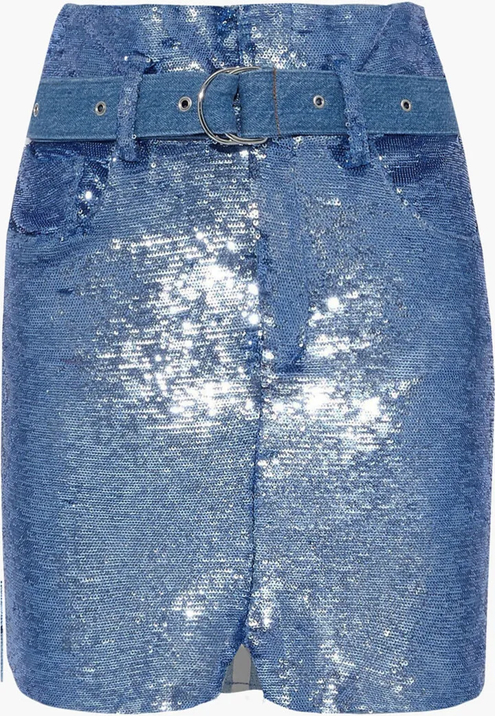 Natou belted sequined woven mini skirt