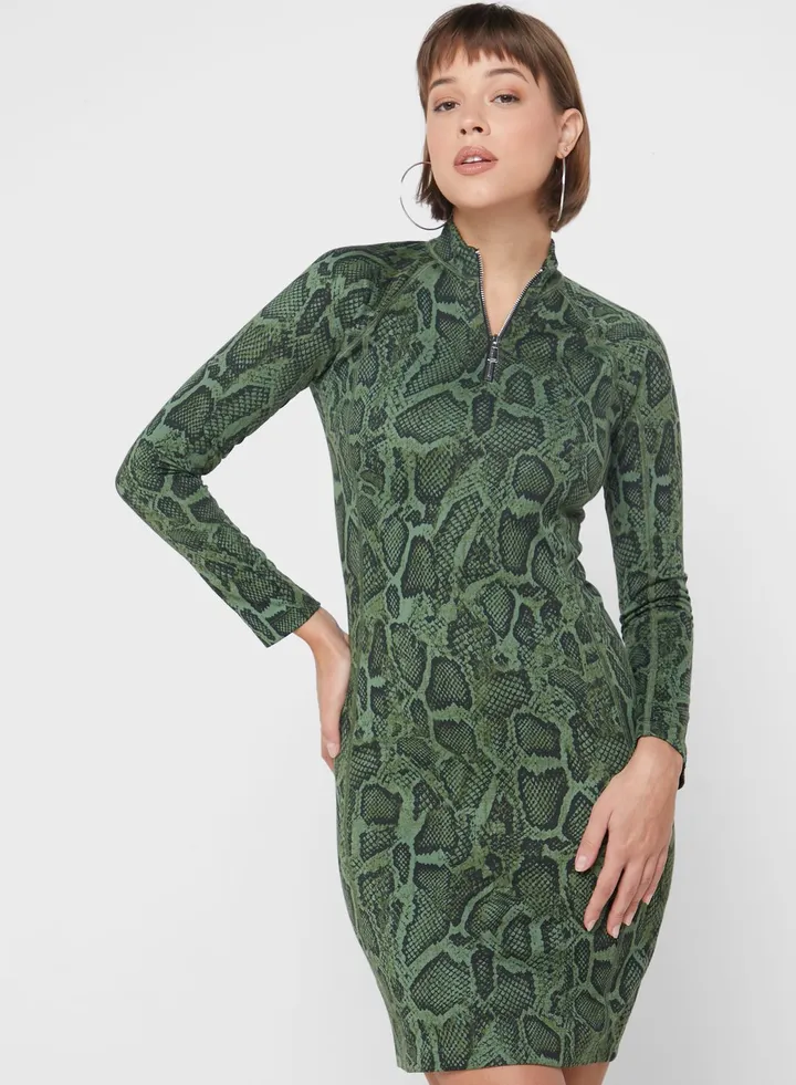 Printed High Neck Dress