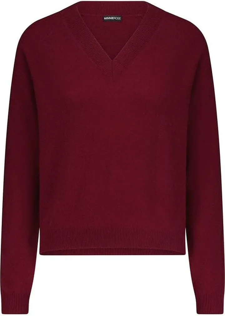 Minnie Rose 100% Cashmere Ls Shrunken V Neck - Red
