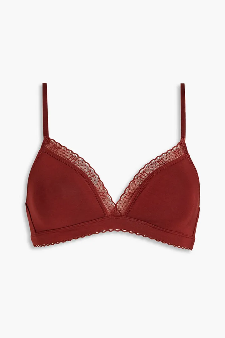 Tulle-trimmed stretch-Micro Modal soft-cup triangle bra