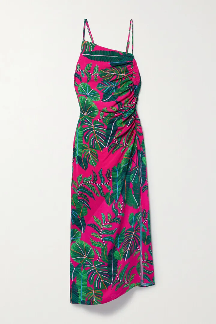 Farm Rio - Gathered Printed Crepe Midi Dress - Pink