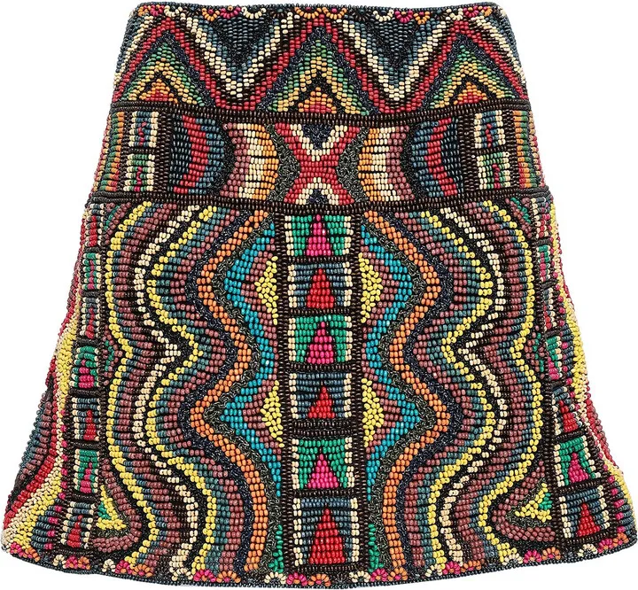 Beaded embroidered mesh mini skirt