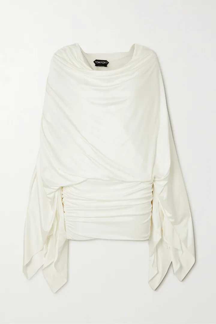 TOM FORD - Draped Ruched Jersey Mini Dress - White