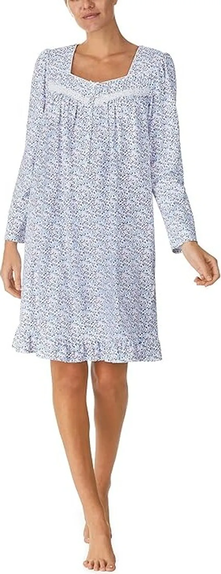 Eileen West Long Sleeve Short Gown (White Ground Ditsy) Women's Pajama